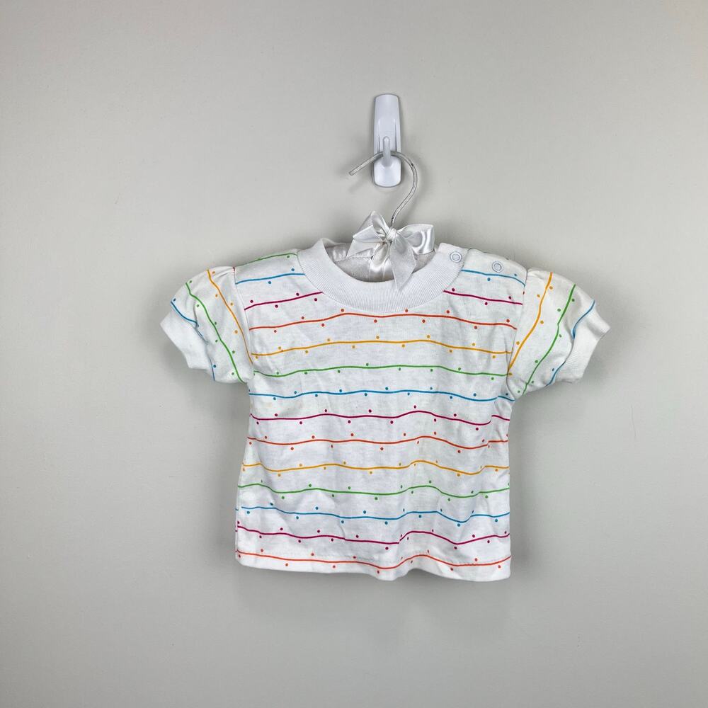 Vintage Small Stars Neon Polka Dot Stripe T-Shirt 12 Months